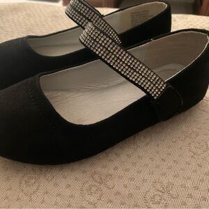 Girls’ Black Dress - Flat Shoes with Velcro Rhinestone Strap